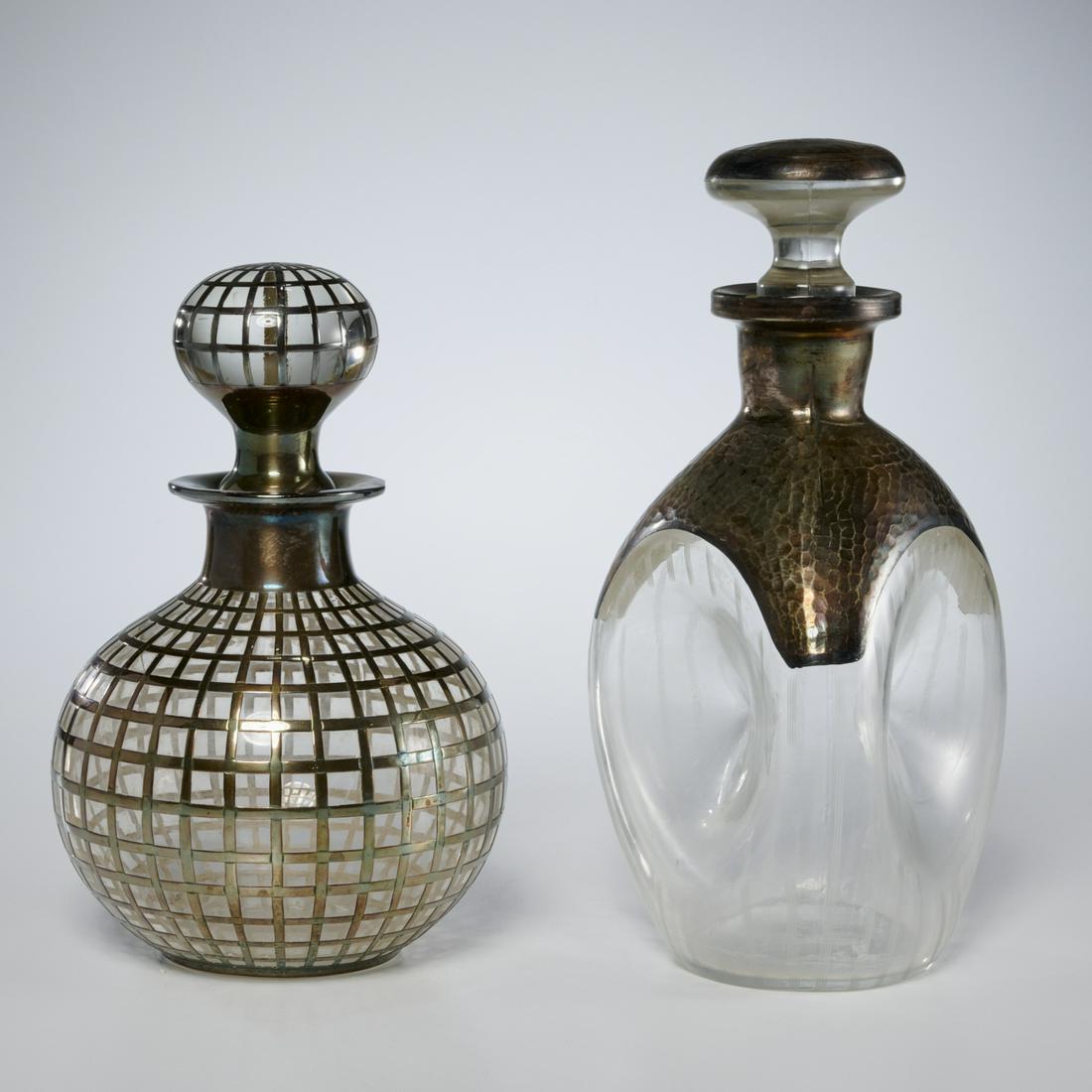 (2) Bauhaus style silver overlay glass decanters (1 of 6)