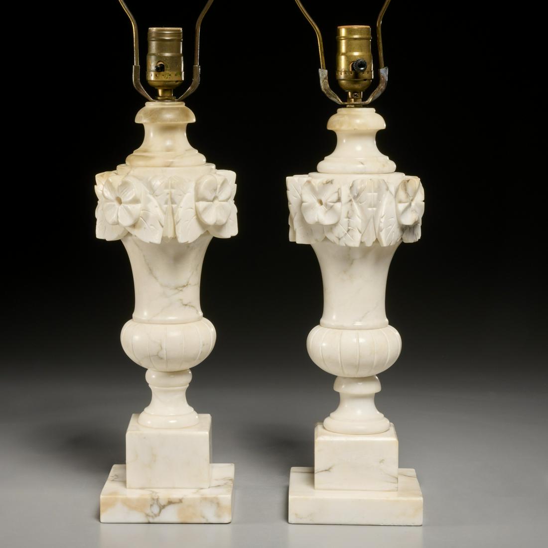 Pair Italian Art Deco carved marble table lamps (1 of 7)