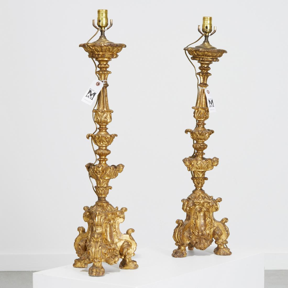 Pair Italian Baroque style giltwood lamps (1 of 6)