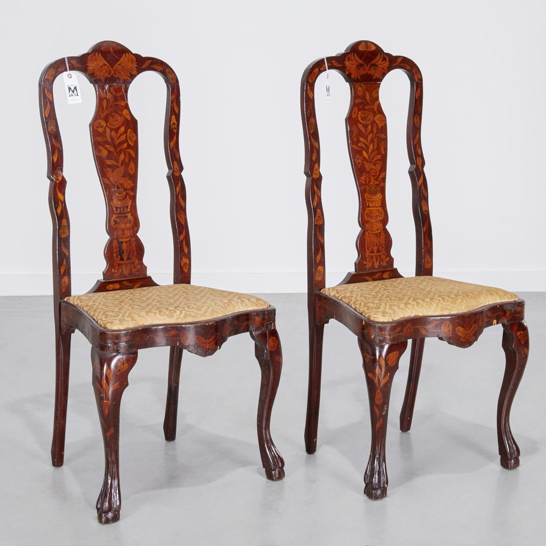 Pair Dutch Rococo marquetry side chairs (1 of 8)