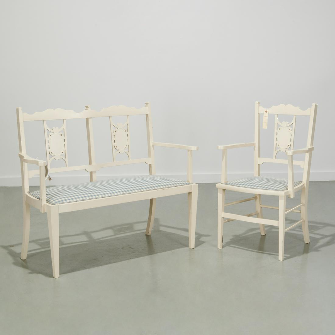 White painted cottage bench and chair (1 of 8)