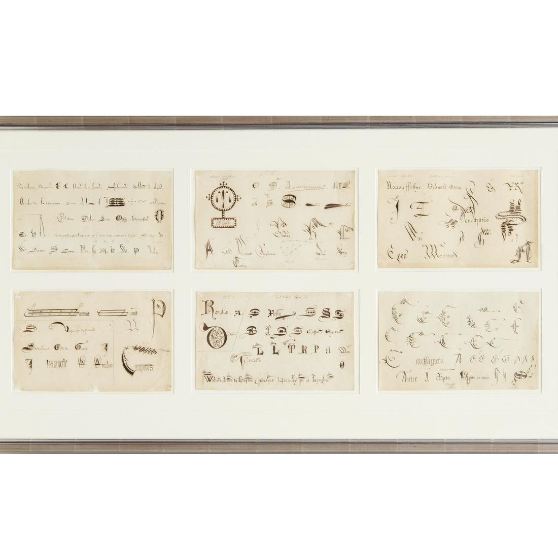 Antique calligraphy work sheets, framed (1 of 7)