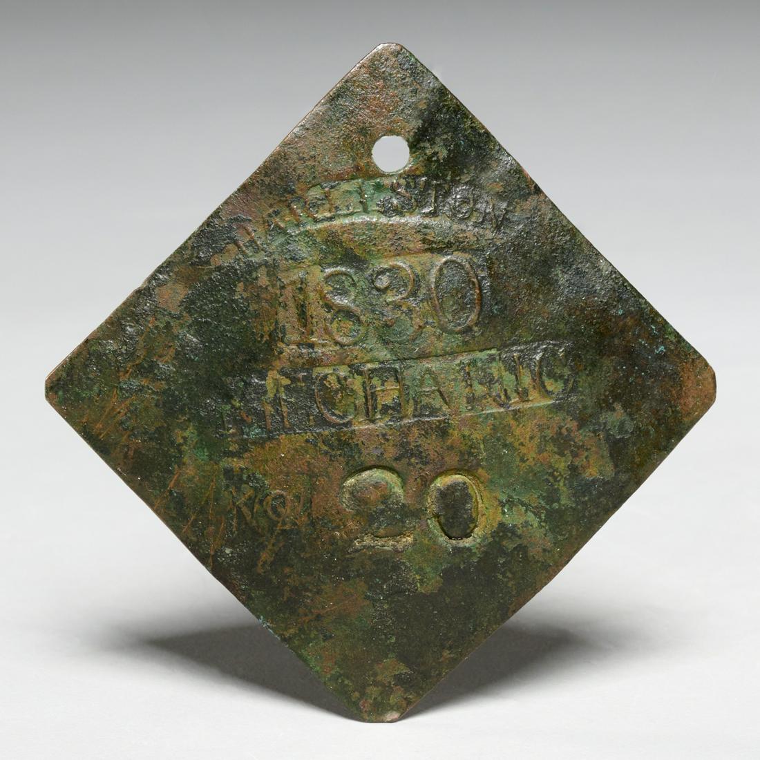 Charleston, SC "Mechanic" slave hire badge, 1830 (1 of 4)