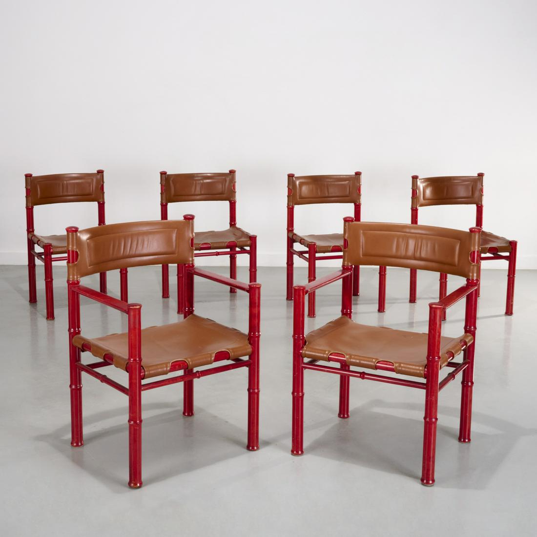 Asko, (6) red stained, leather dining chairs (1 of 11)