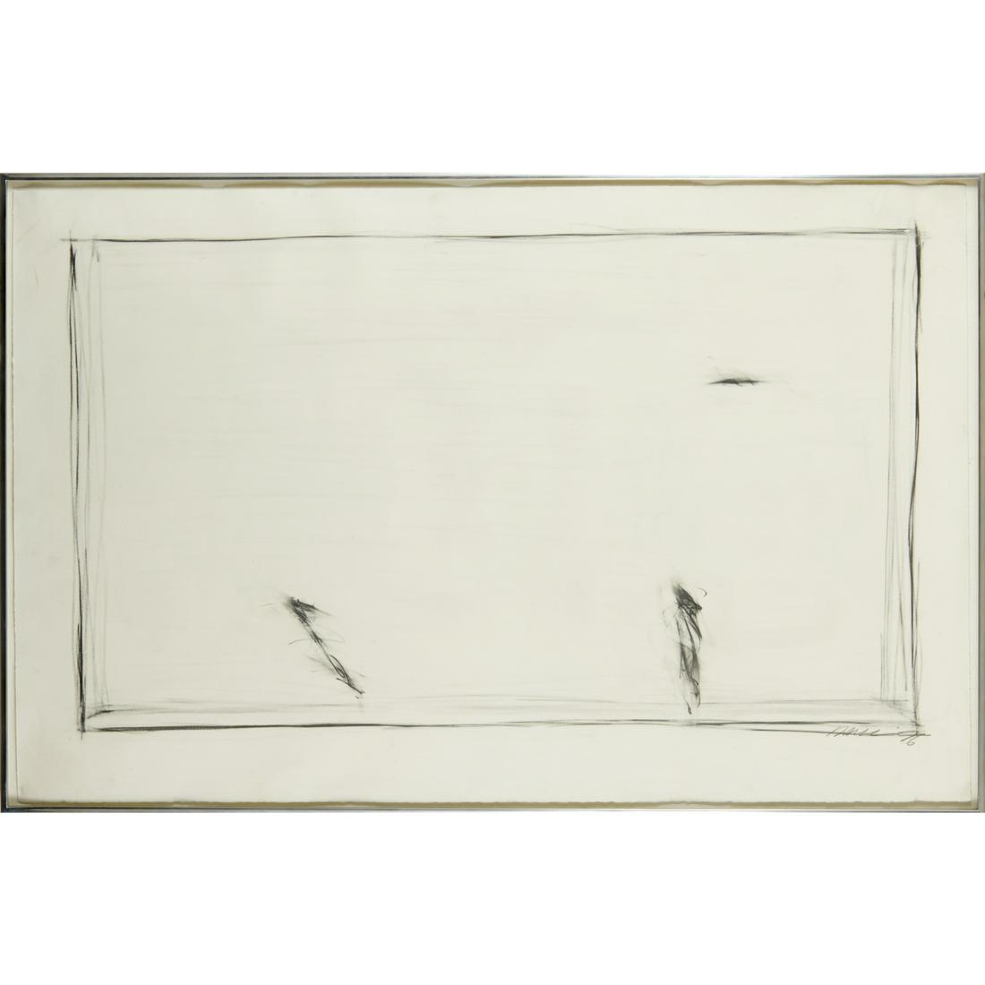 Robert Wilson, large graphite drawing, c. 1976: Robert Wilson, large graphite drawing, c. 1976, Robert Wilson (American, b. 1941), Untitled (Two Dancers from Einstein on the Beach), signed and later dated '96 lower right, aluminum slat framed under