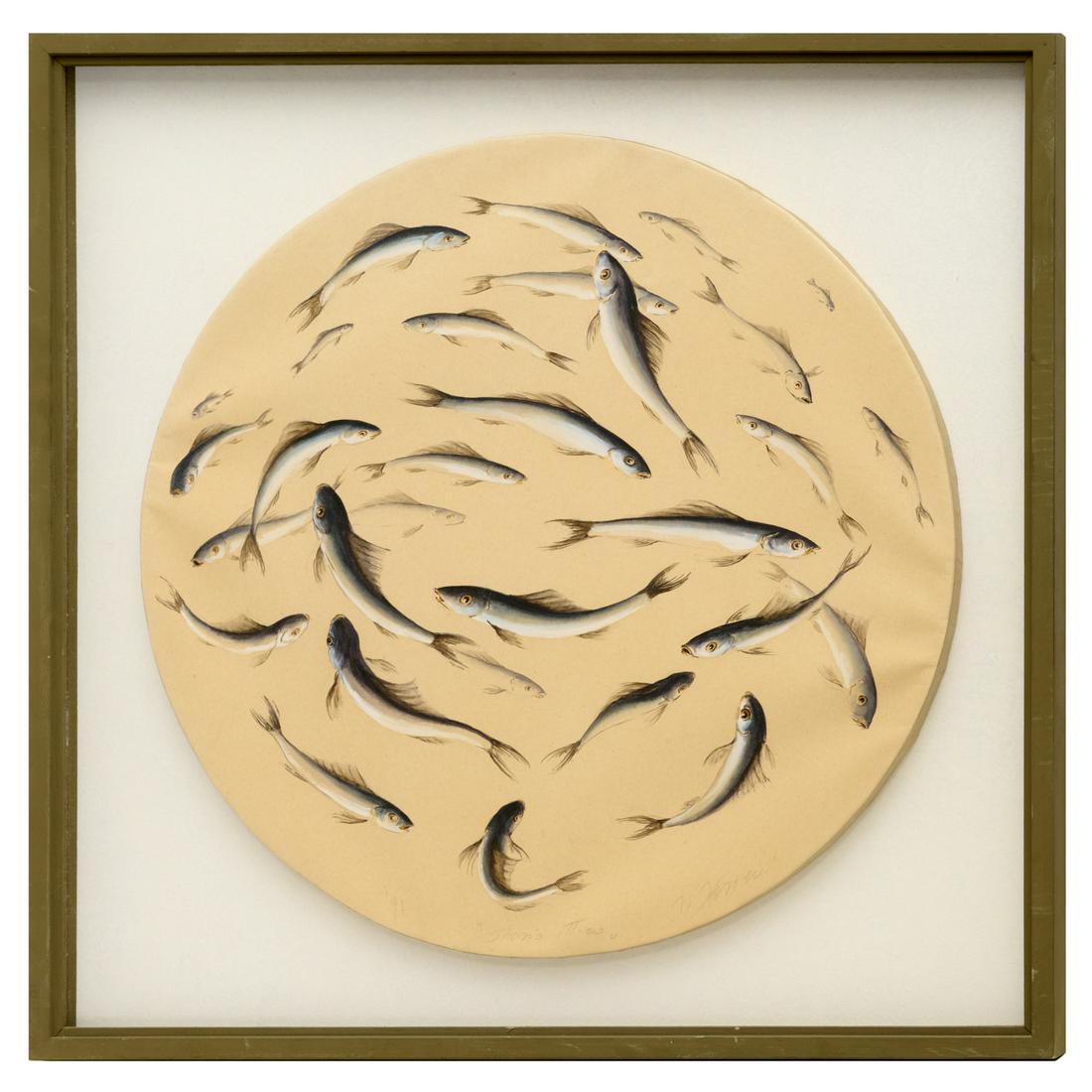 Contemporary School, oil on linen: Contemporary School, oil on linen, Contemporary School (dated 1994), "Spano Ittico", illegibly signed (A. Doneu?) and titled lower margins, signed, titled and dated verso, framed under plexiglass, 23"