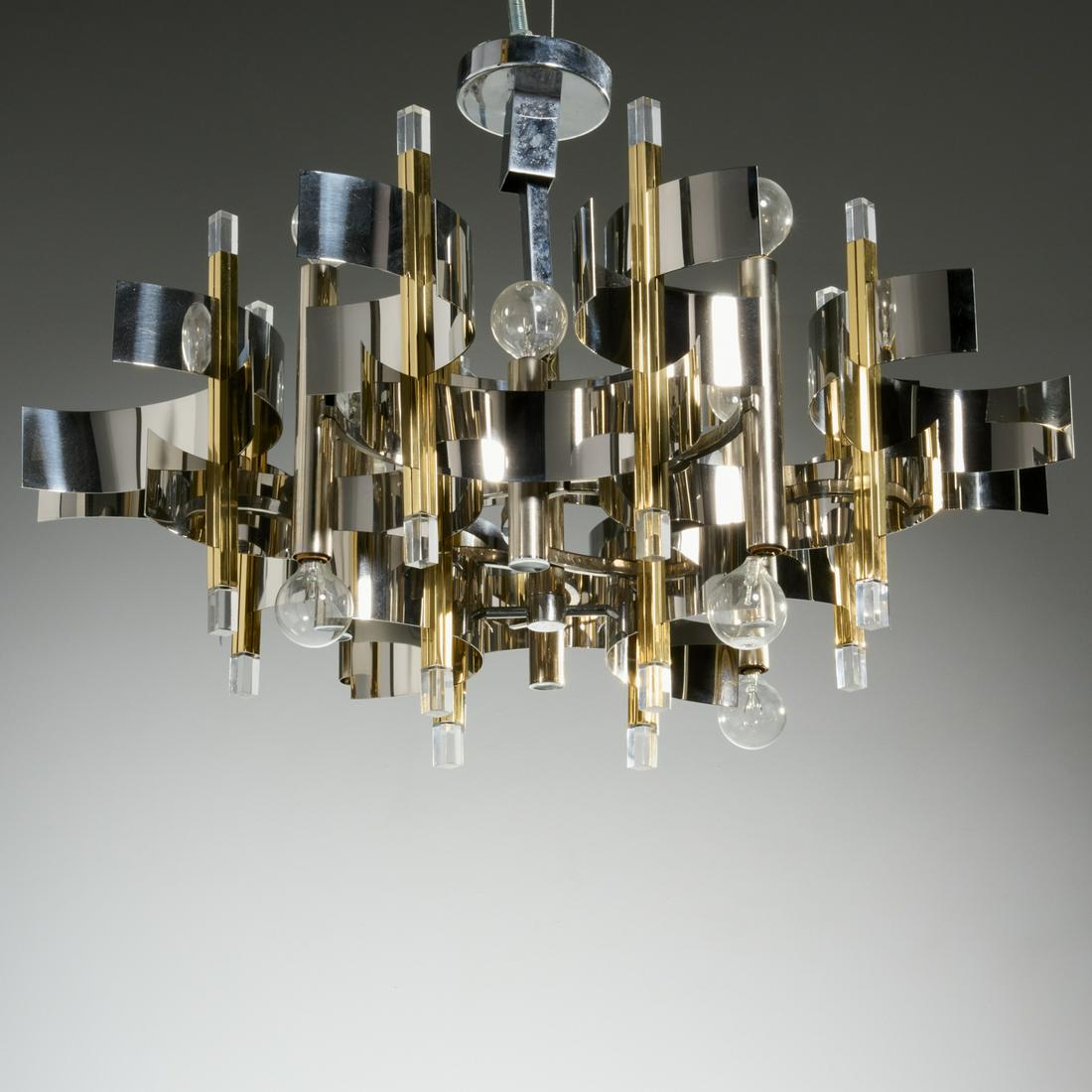 Sciolari, brass, chrome, lucite12-light chandelier (1 of 5)