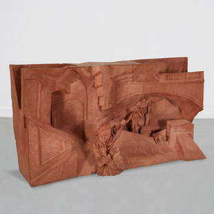 Paul Day, large terracotta sculpture, 2001: Paul Day, large terracotta sculpture, 2001, Paul Day (British, b. 1967), Untitled, impressed signature, lighting instructions incised on left side, in custom padded packing crate, 23"h x 44"w x 18"d