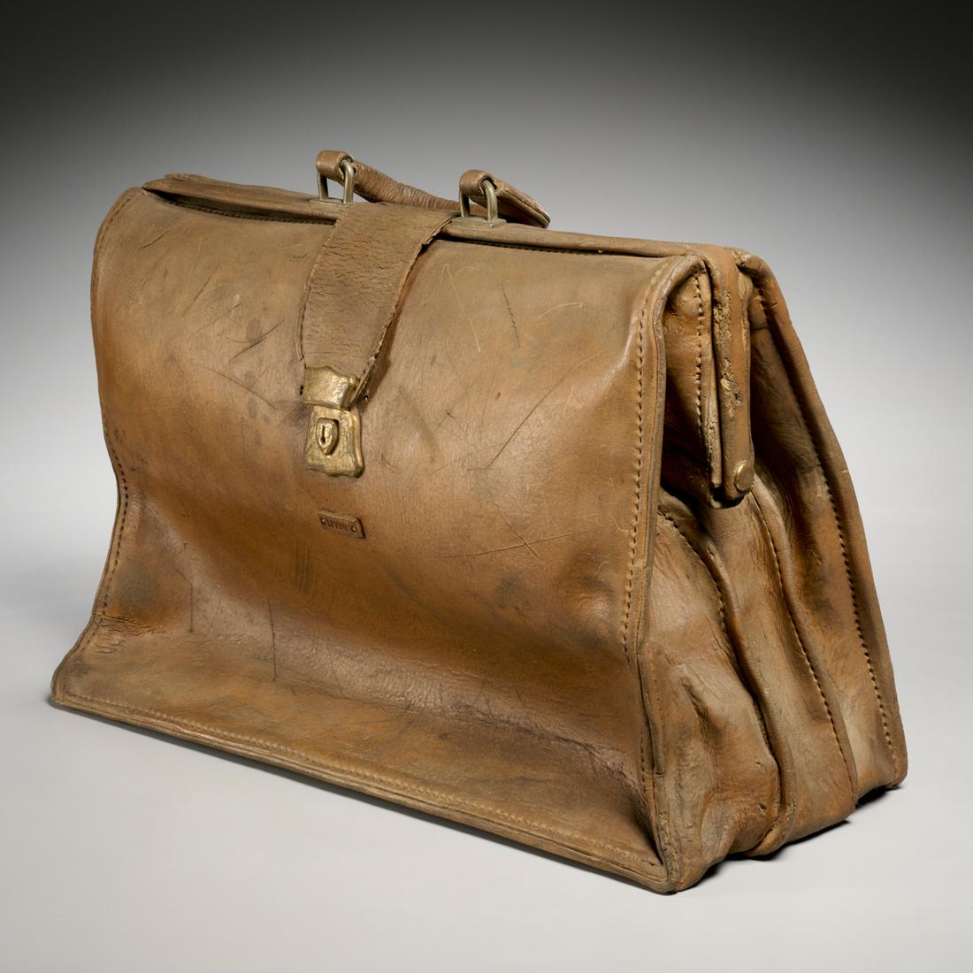 Marilyn Levine, ceramic sculpture, 1978: Marilyn Levine, ceramic sculpture, 1978, Marilyn Levine (American/Canadian, 1933-2005), "Briefcase", pottery with gilded elements, stamped "Levine" to buckle, pen signed and dated, gallery and museum