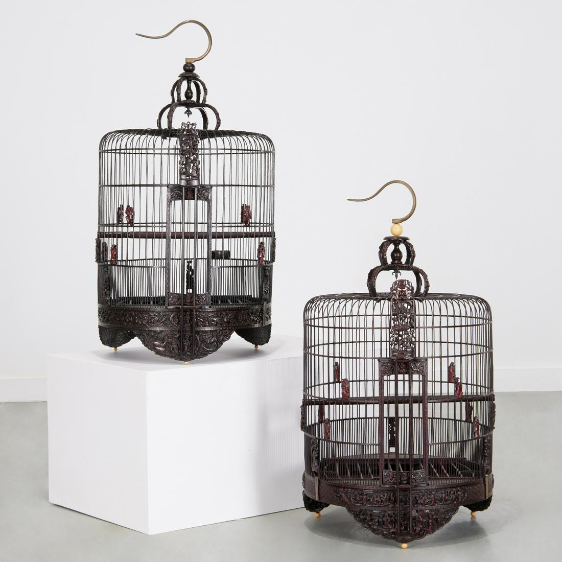 Pair Chinese traveling bamboo birdcages (1 of 11)