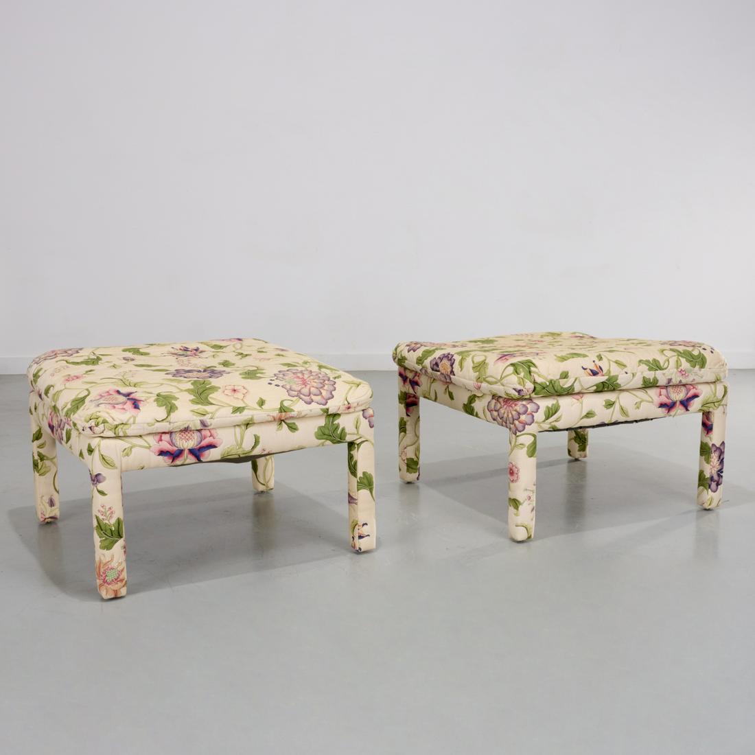 Mario Buatta, pair custom chintz ottomans (1 of 6)