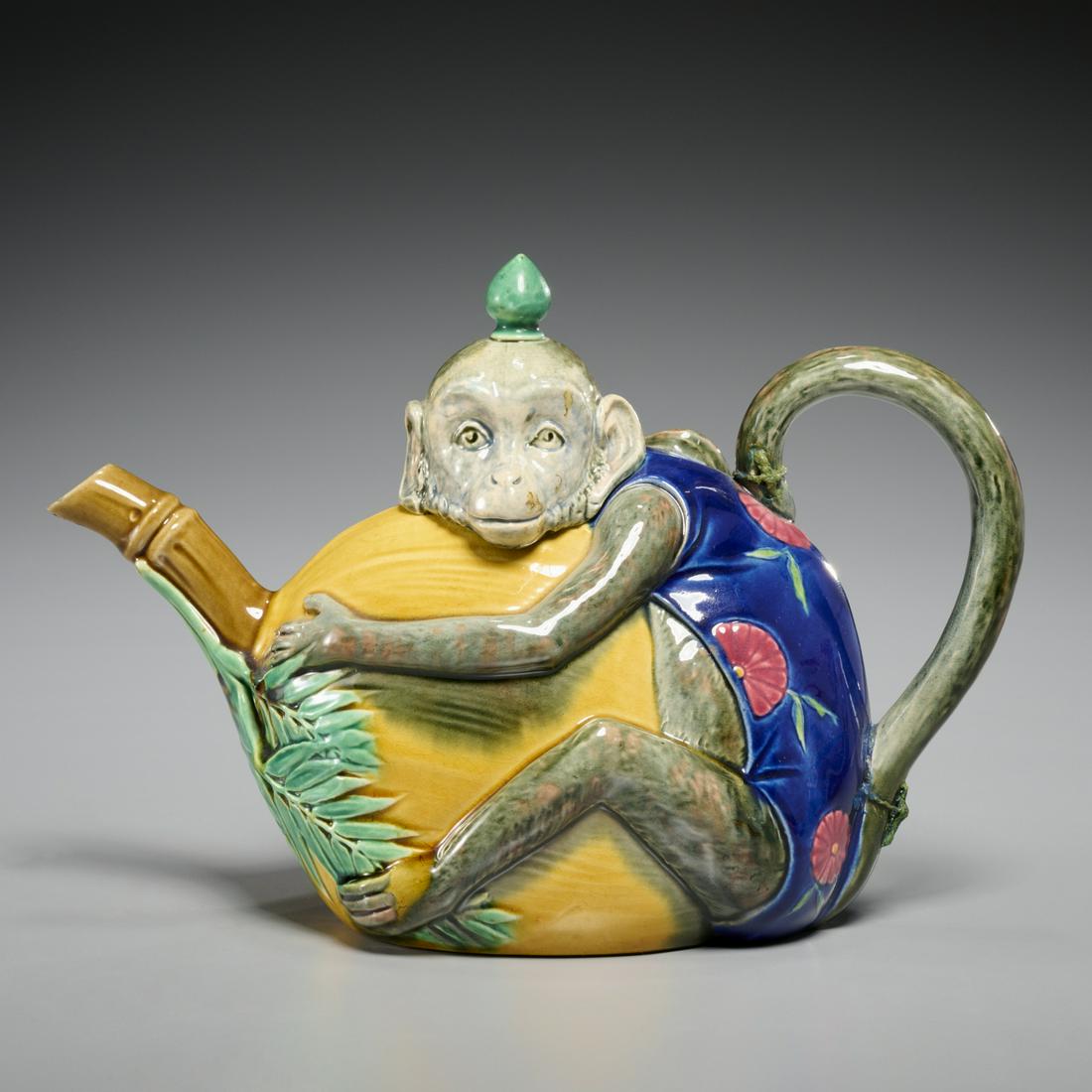 Minton Majolica Monkey Teapot And Cover