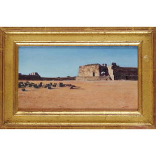 Aaron Shikler, oil on panel: Aaron Shikler, oil on panel, Aaron Shikler (American, 1922-2015), "The Yucatan I", initialed lower right, gallery label verso, 5"h x 9"w (sight), 7.5"h x 11.5"w (frame) Provenance: A Private Collectio