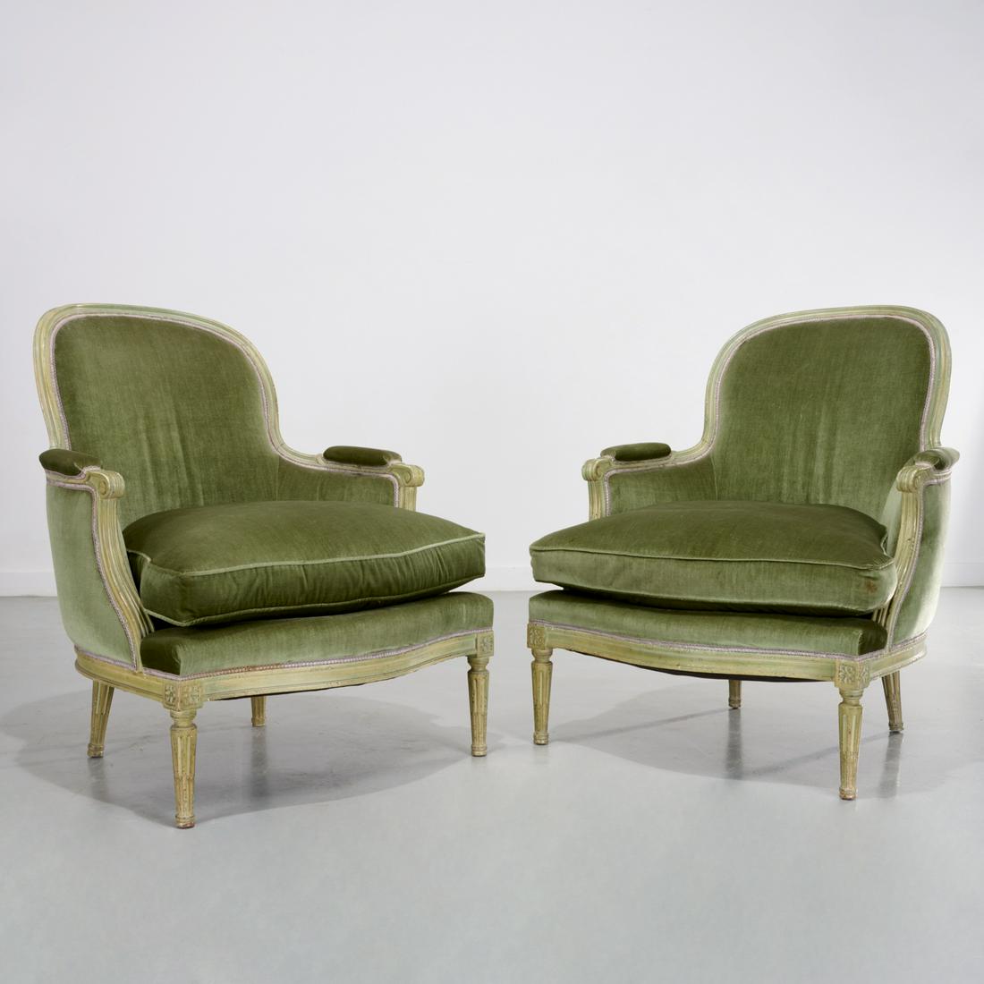 Nice pair Louis XVI style painted bergeres (1 of 7)
