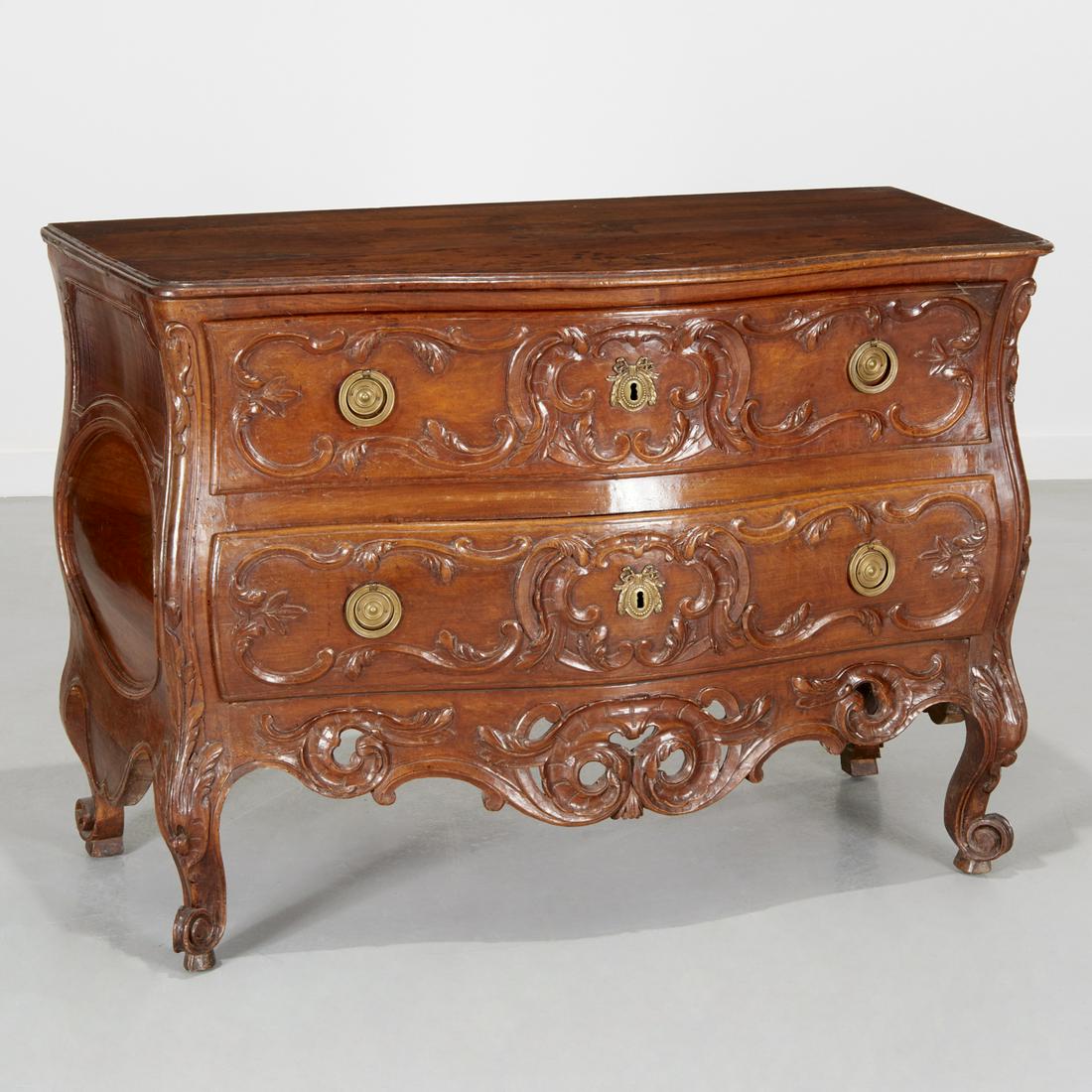 Louis XV carved walnut commode en tombeau (1 of 6)