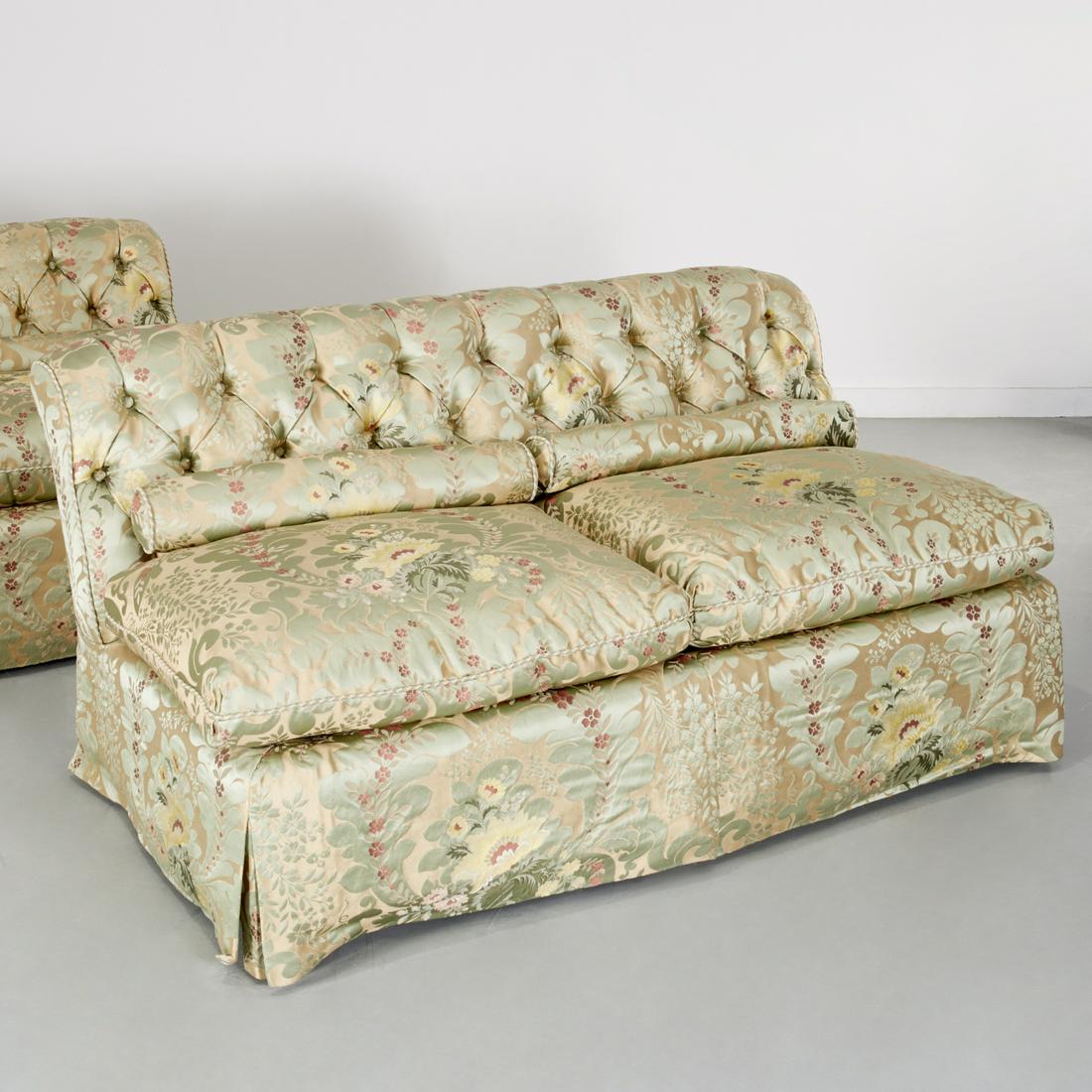 Pair Custom silk damask two-seat armless sofas (1 of 7)