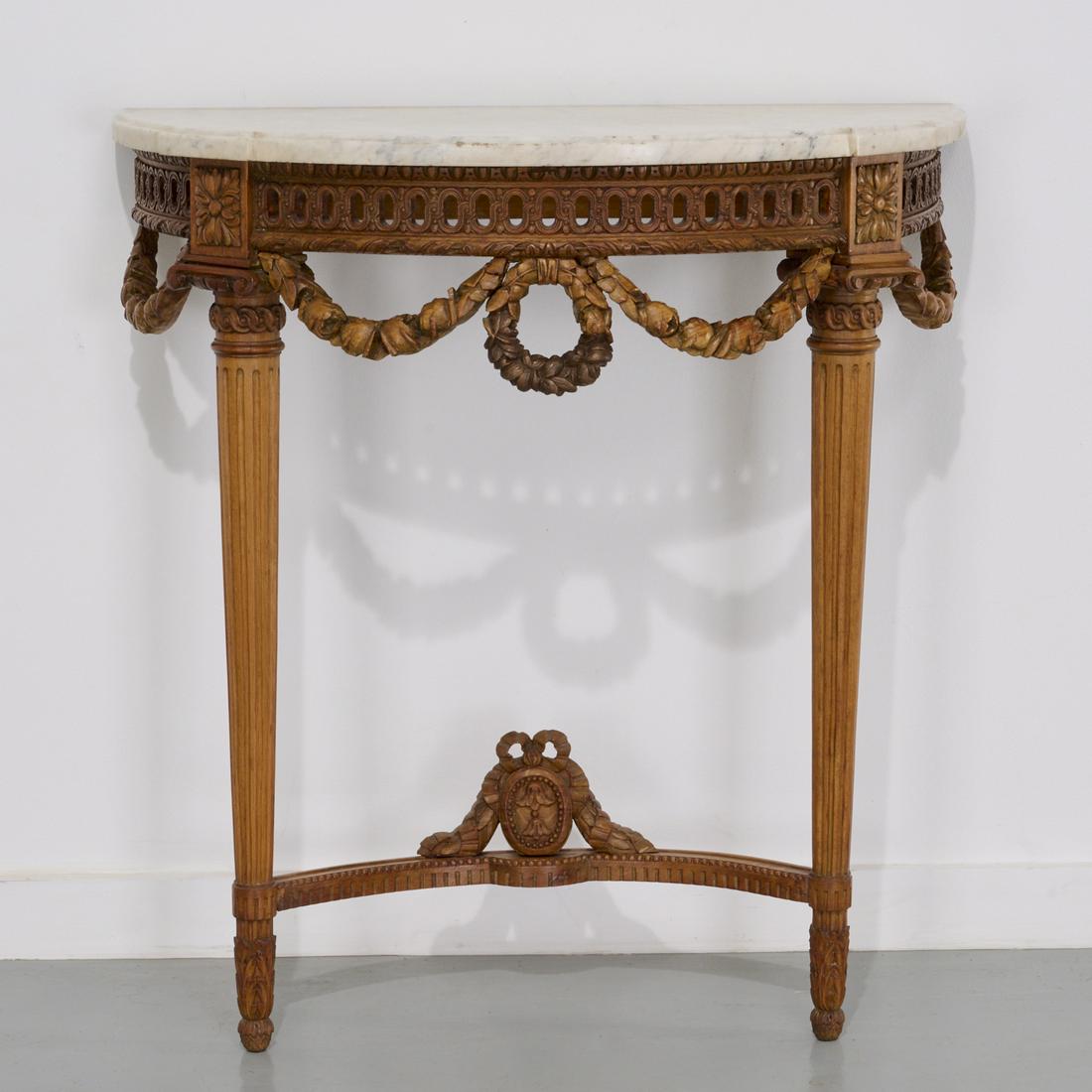 Louis XVI style carved walnut demilune console (1 of 10)