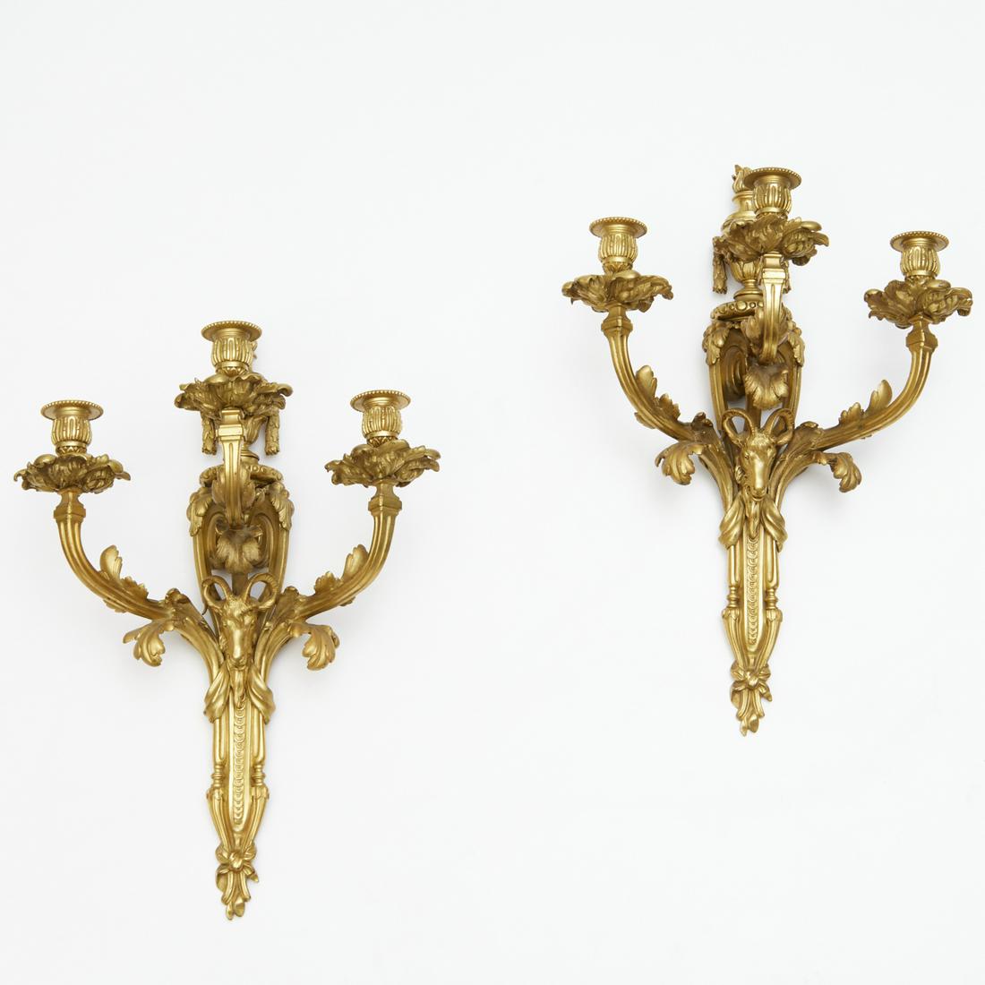 Pair antique Louis XVI style gilt bronze sconces (1 of 5)
