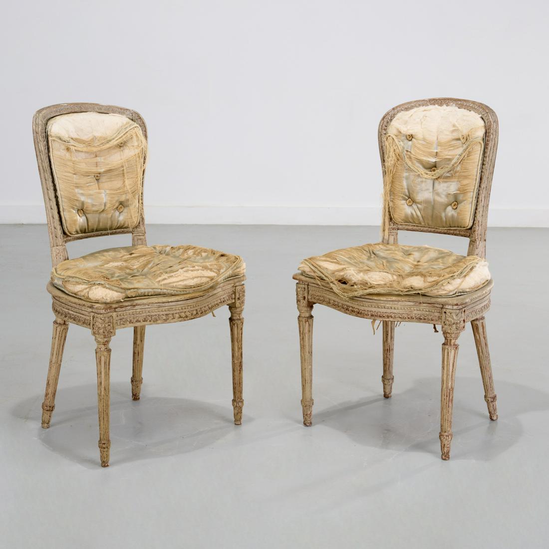 Pair Louis XVI grey painted side chairs (1 of 8)