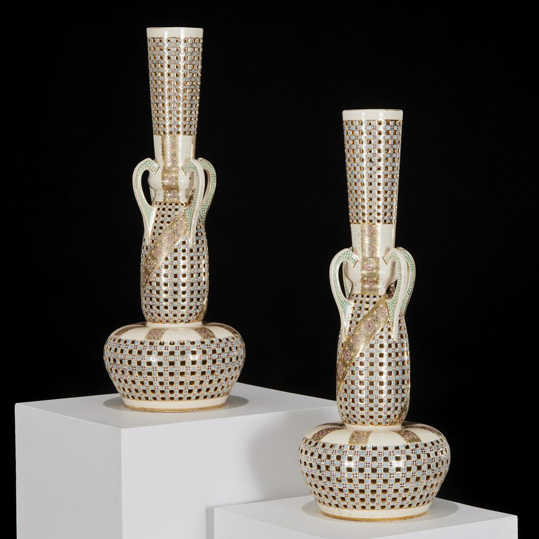 Pair monumental Emil Fischer reticulated vases (1 of 10)
