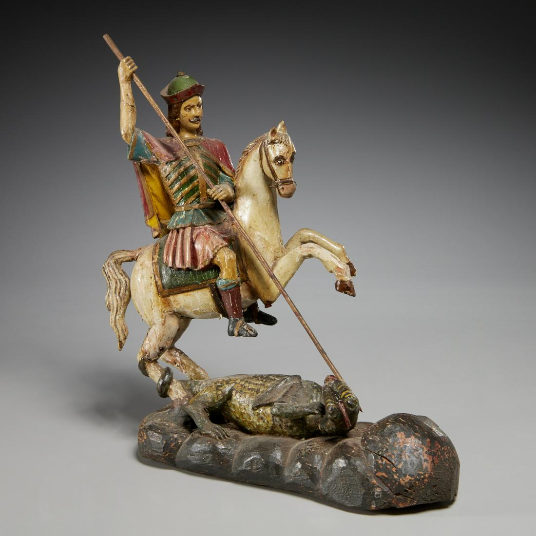 Indo-European polychromed wood St. George & Dragon (1 of 7)