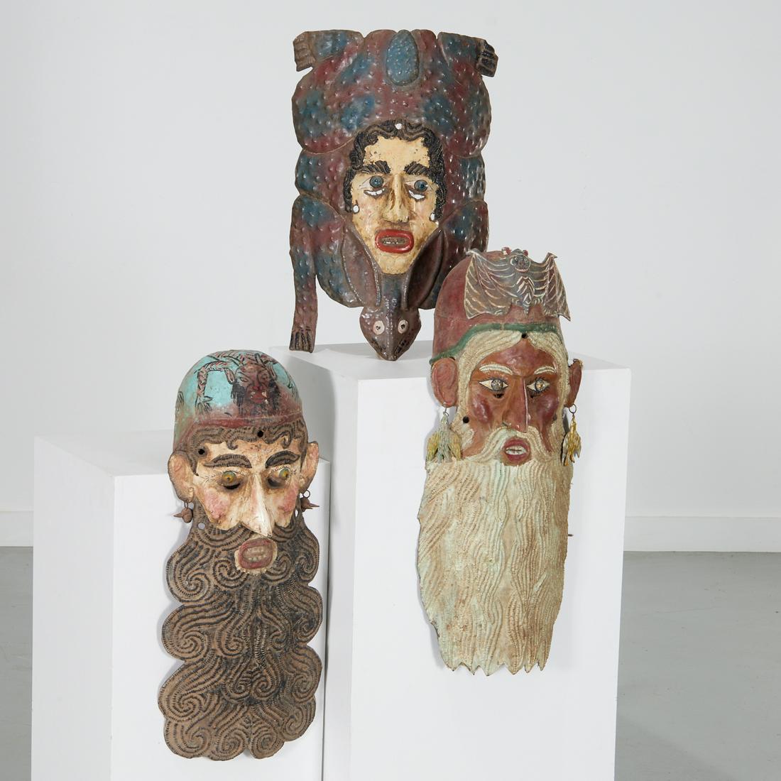 (3) Folk Art Mexican painted tin carnival masks (1 of 11)