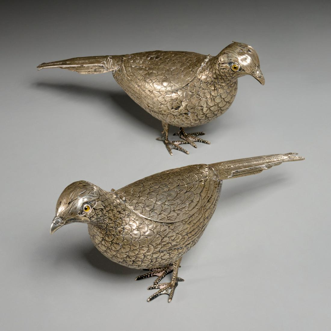 Pair antique Continental silver pheasant boxes (1 of 8)