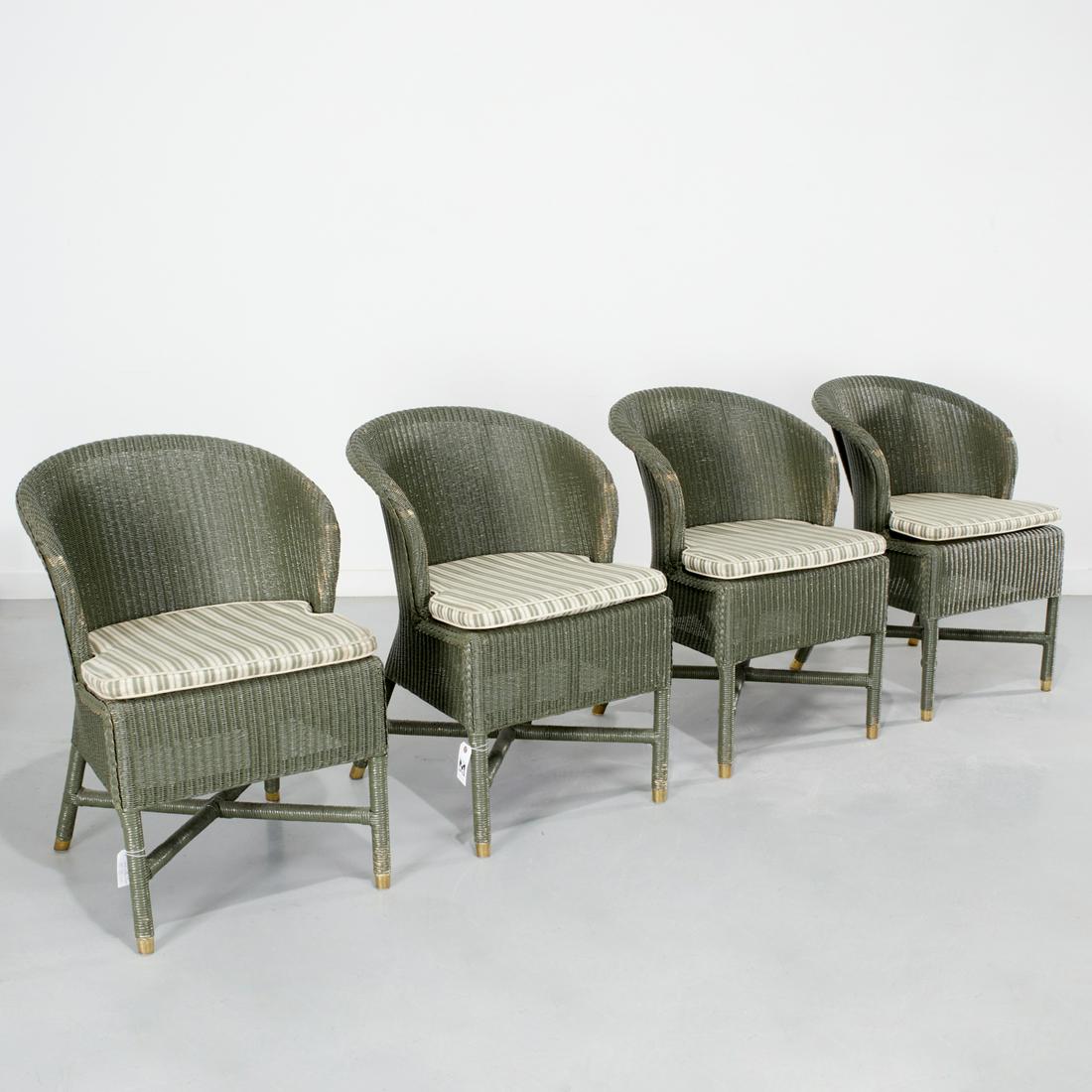Janus et Cie., set (4) green painted wicker chairs (1 of 9)