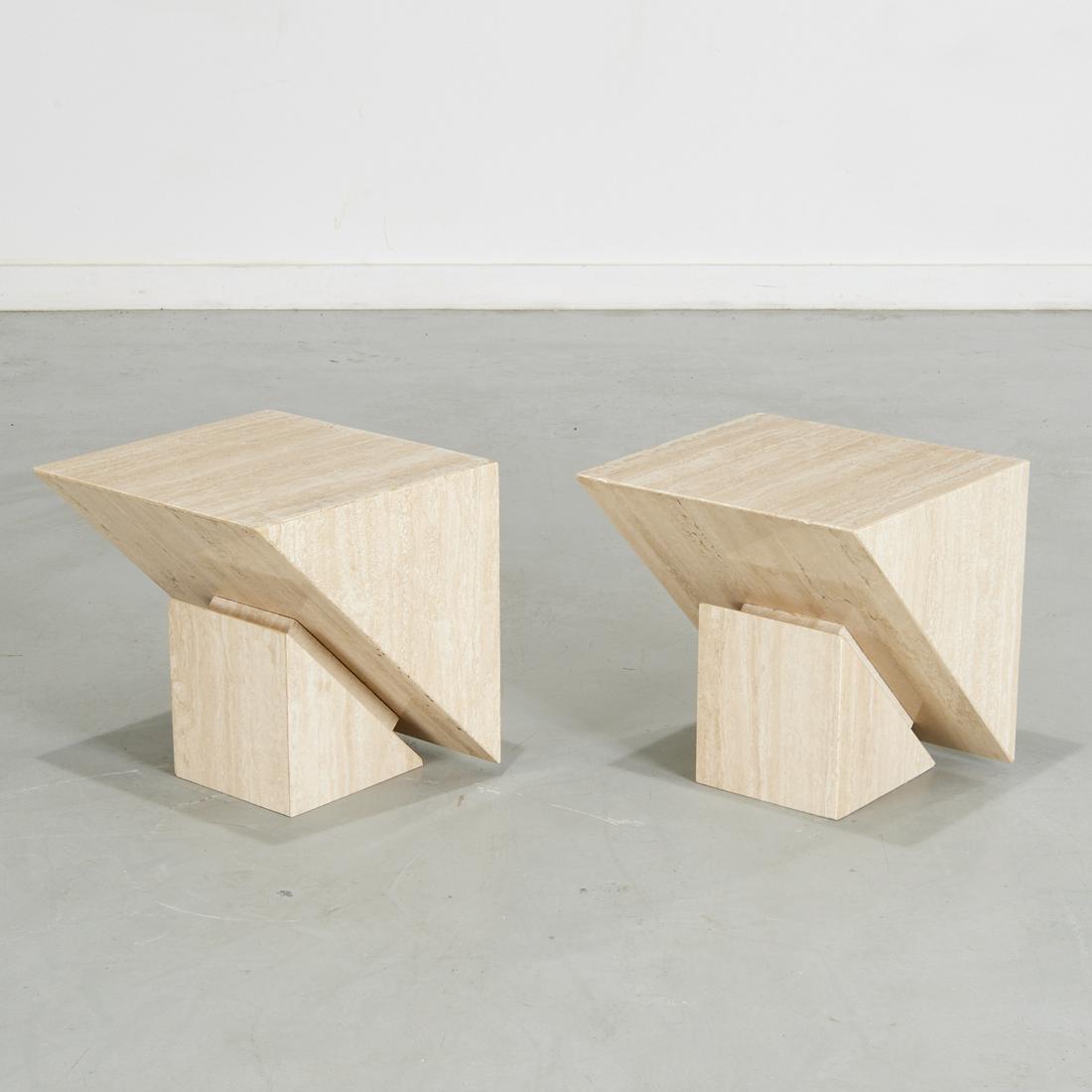 Pair Post-Modern travertine marble side tables (1 of 8)