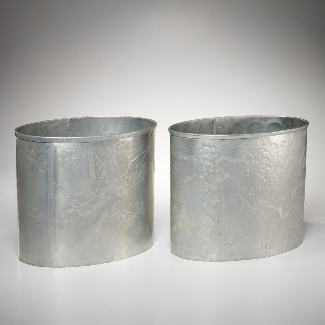 Arthur Armour, (2) vintage aluminum waste baskets (1 of 9)