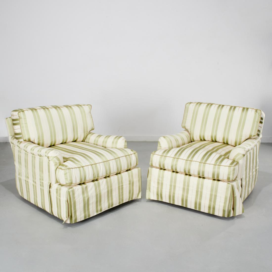 Pair custom damask upholstered club chairs (1 of 6)