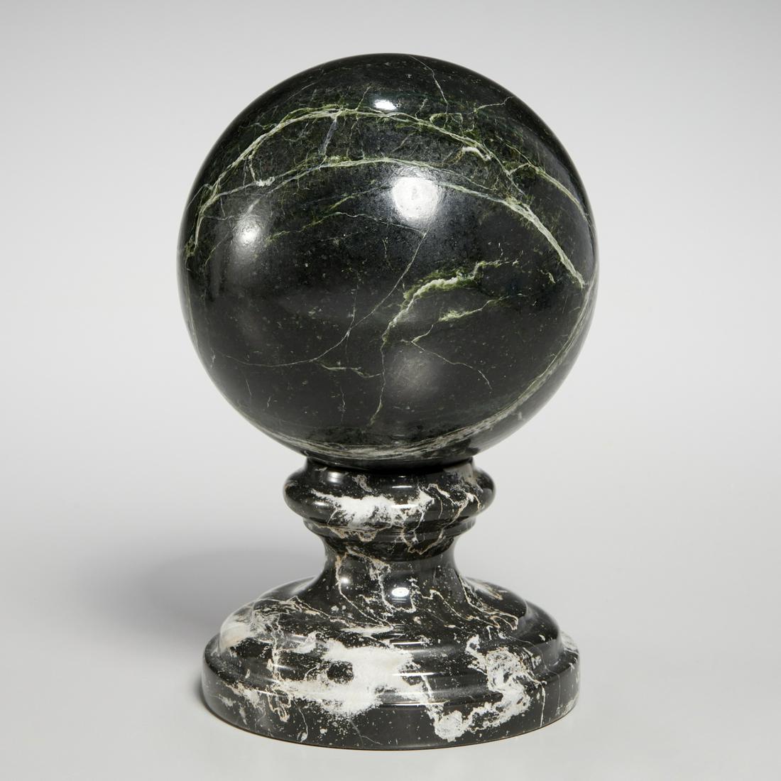 Verde Antico marble orb on stand (1 of 5)