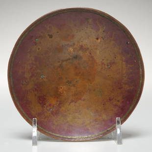 Claudius Linossier, patinated copper dish: Claudius Linossier, patinated copper dish, First half 20th c., French, incised signature "Linossier" to underside of rim, 0.75"h x 4"dia Provenance: Property from the Collection of a Media Executive