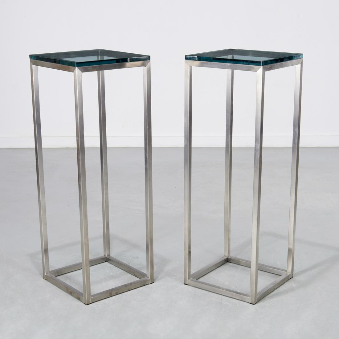 Pair Pace style steel and glass pedestals (1 of 6)