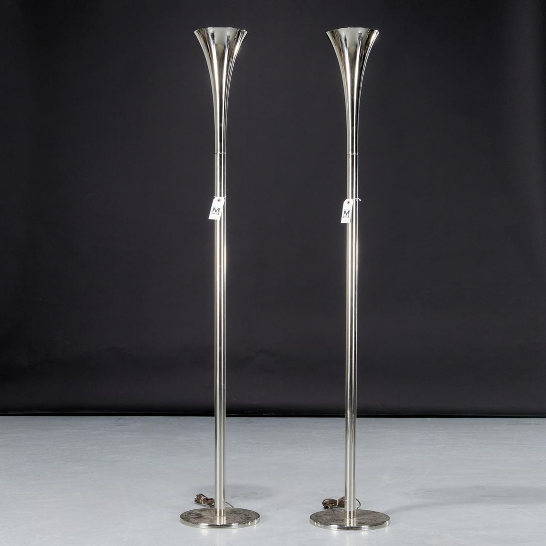 Pair Laurel chrome torchiere lamps (1 of 9)