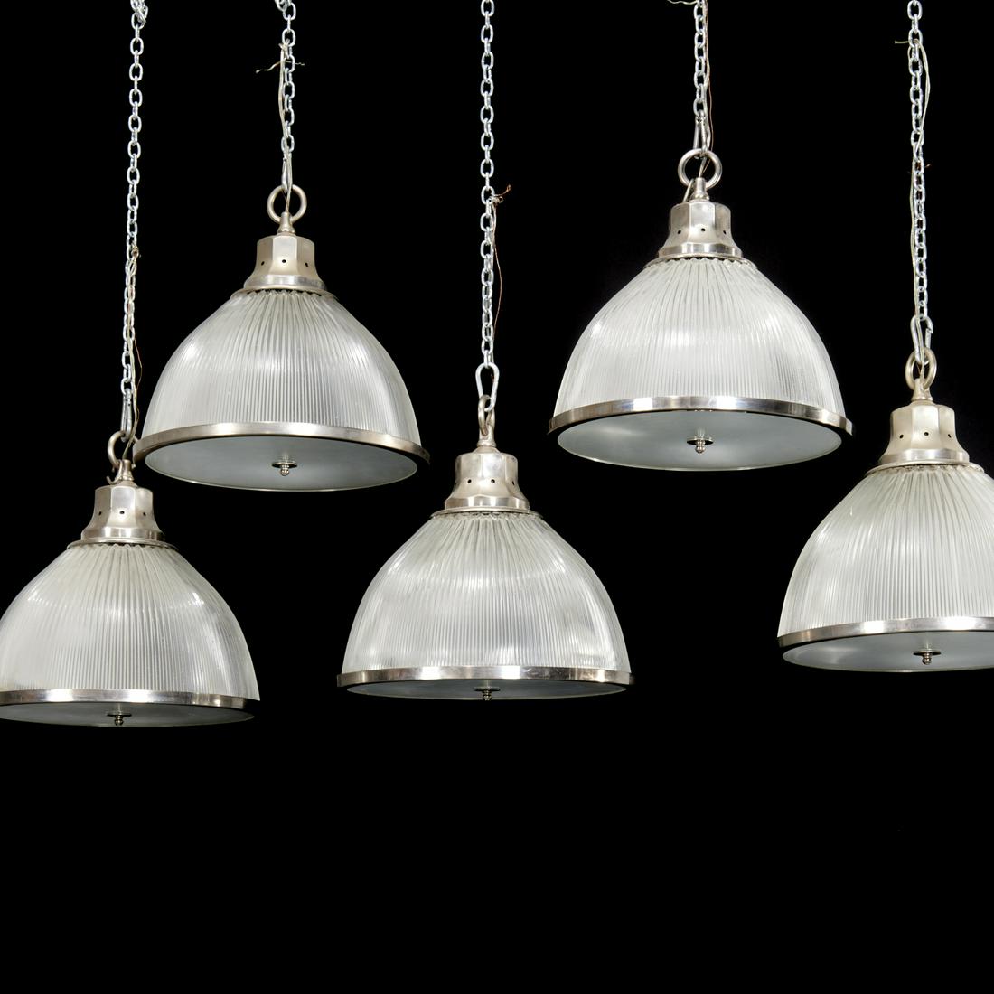 (5) Ann Morris Holophane pendant lights (1 of 10)
