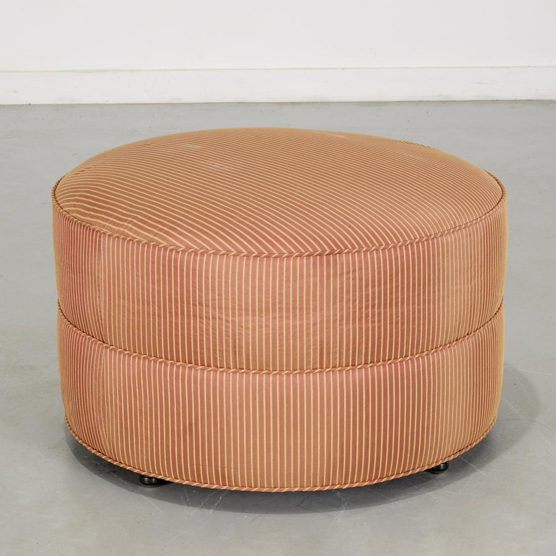 Custom silk upholstered drum poof (1 of 5)