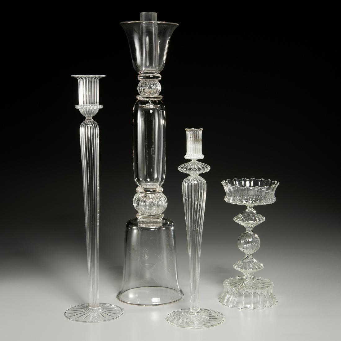 (4) Designer blown glass candleholders, signed (1 of 9)