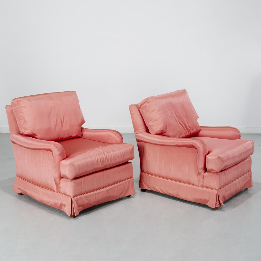 Nice pair custom silk upholstered club chairs (1 of 7)