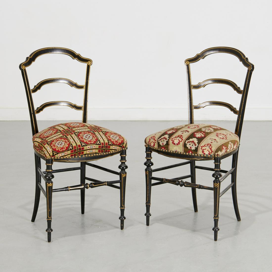 Pair Victorian ebonized and gilt side chairs (1 of 6)