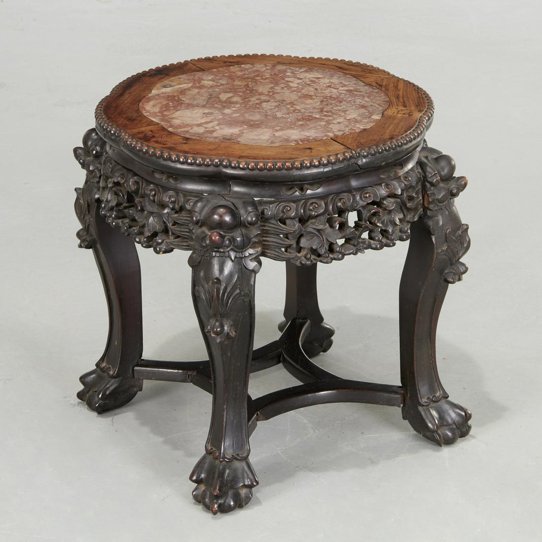 Chinese Export hardwood marble top stand (1 of 8)