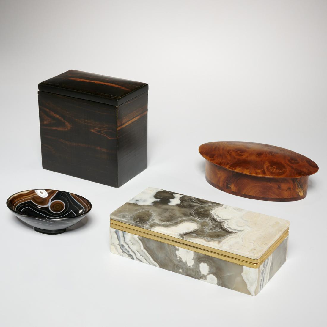Group Modernist stone & wood boxes, dish (1 of 7)