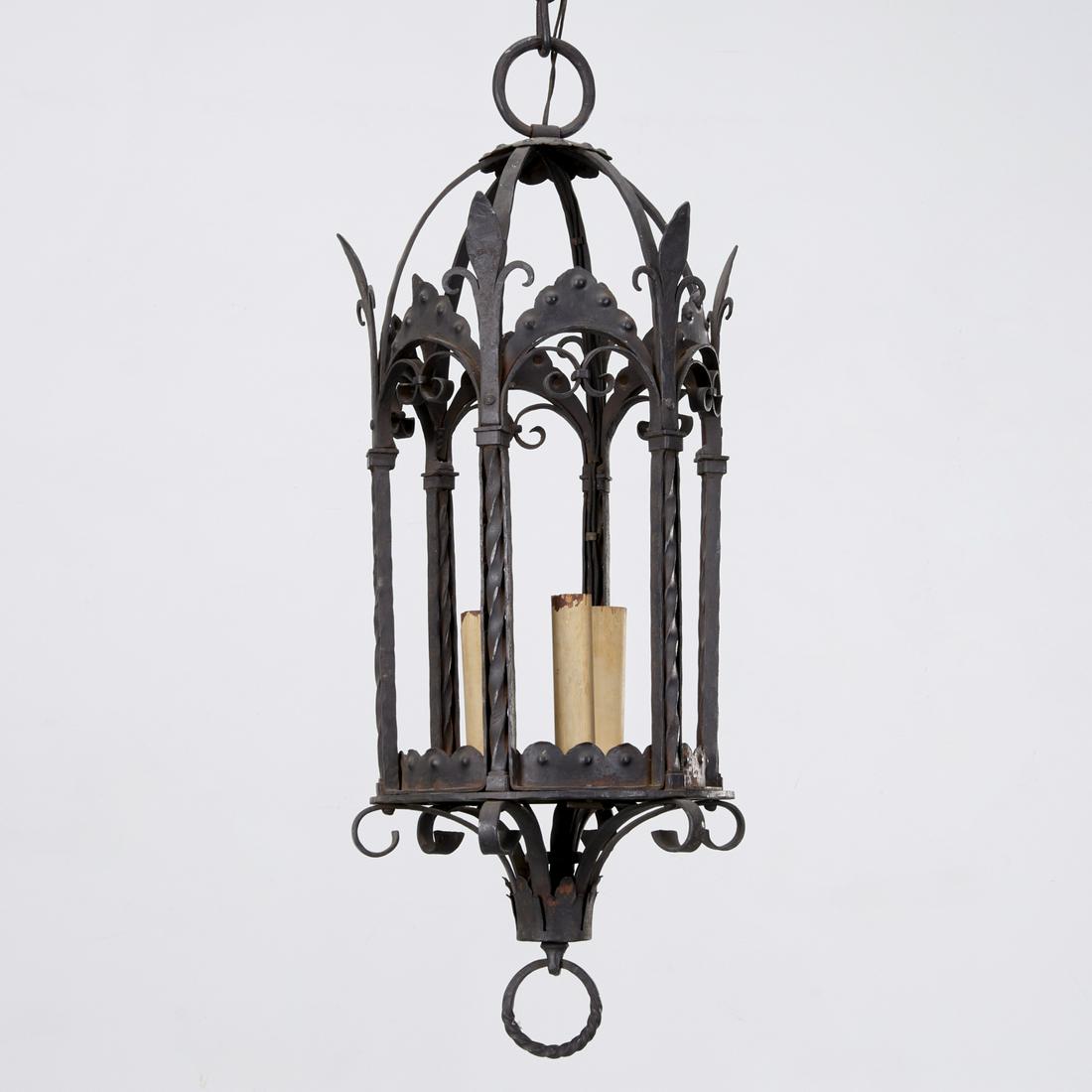 Mizner style wrought iron lantern chandelier (1 of 6)