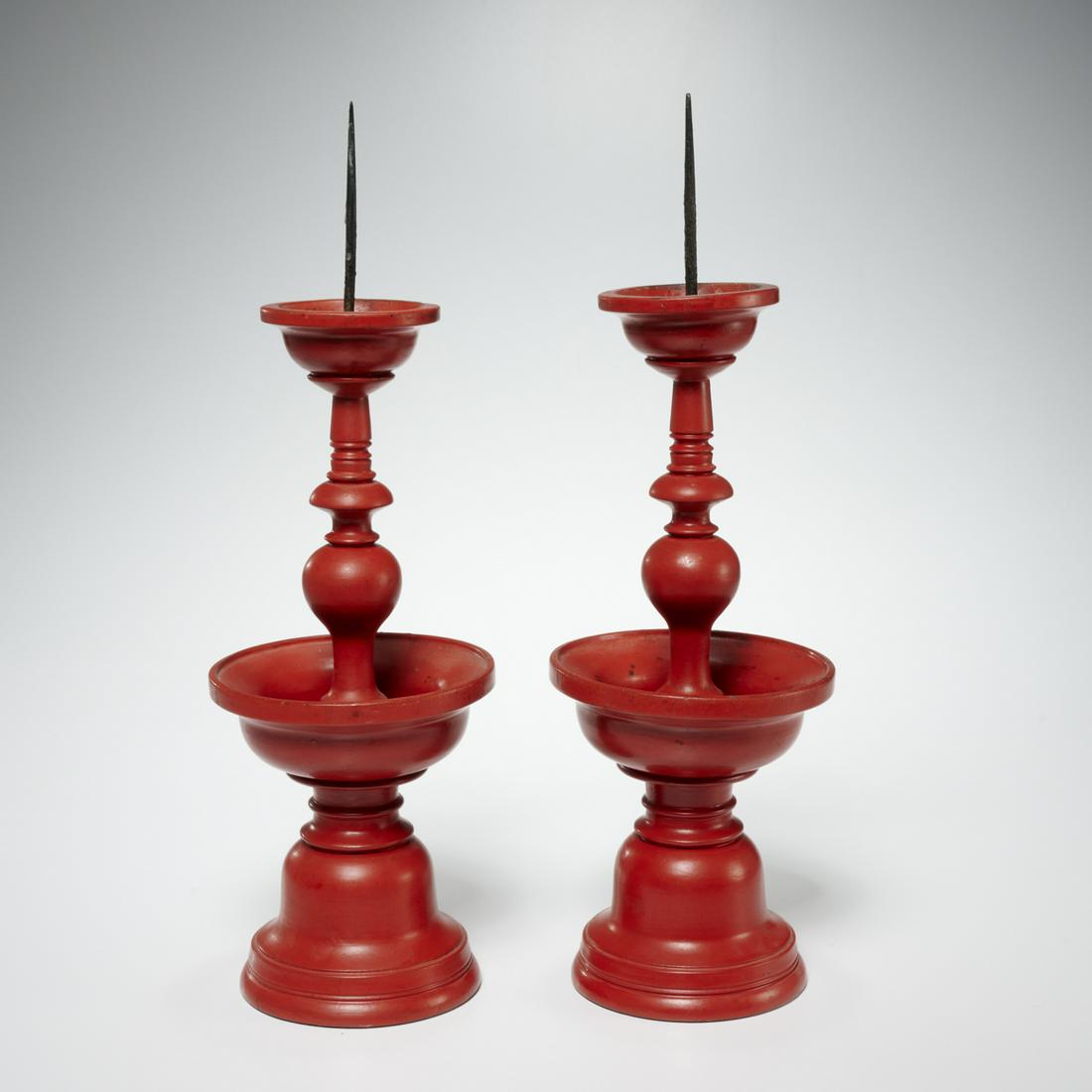 Pair antique Chinese lacquer altar candlesticks (1 of 7)