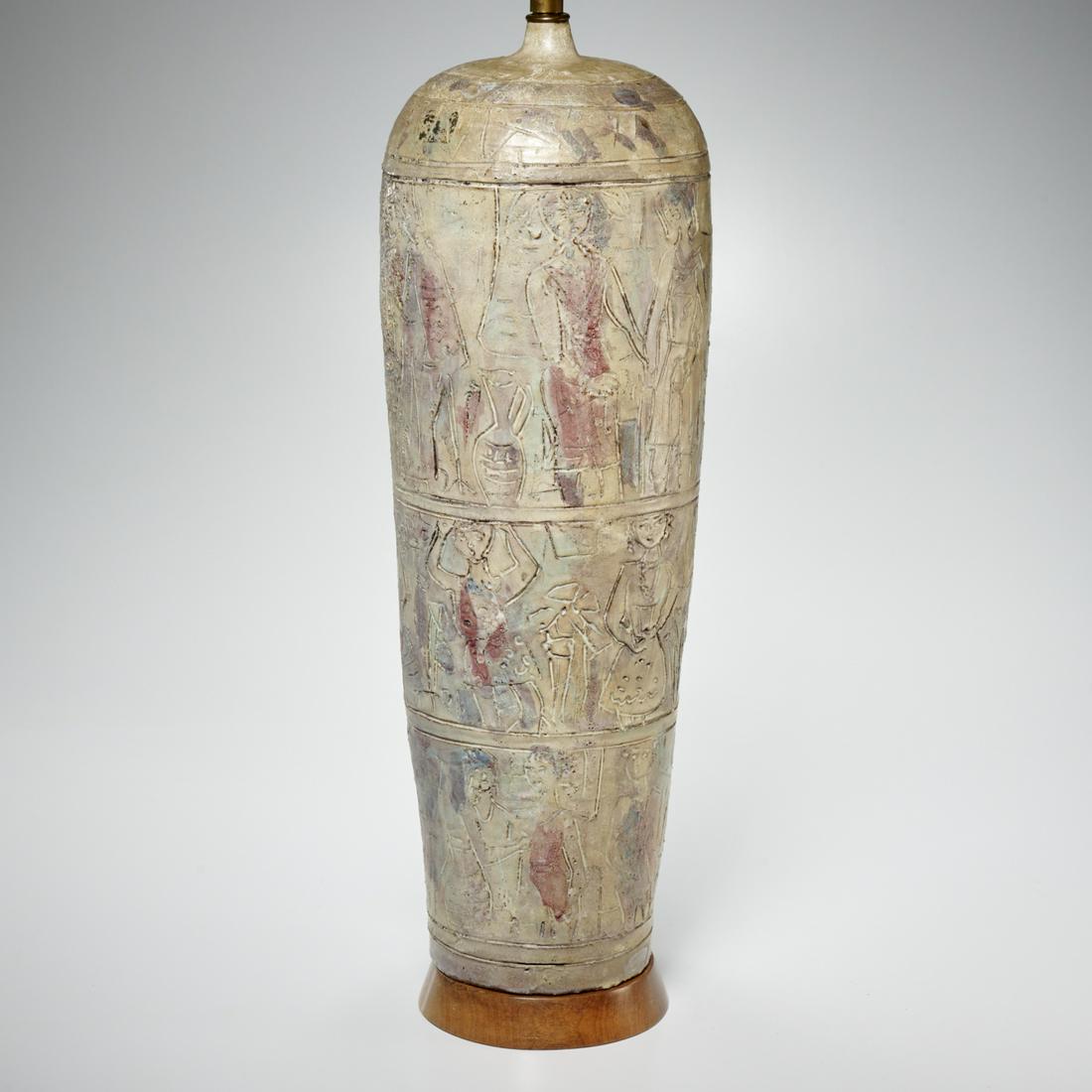 Large Mid-Century sgraffito pottery lamp (1 of 7)