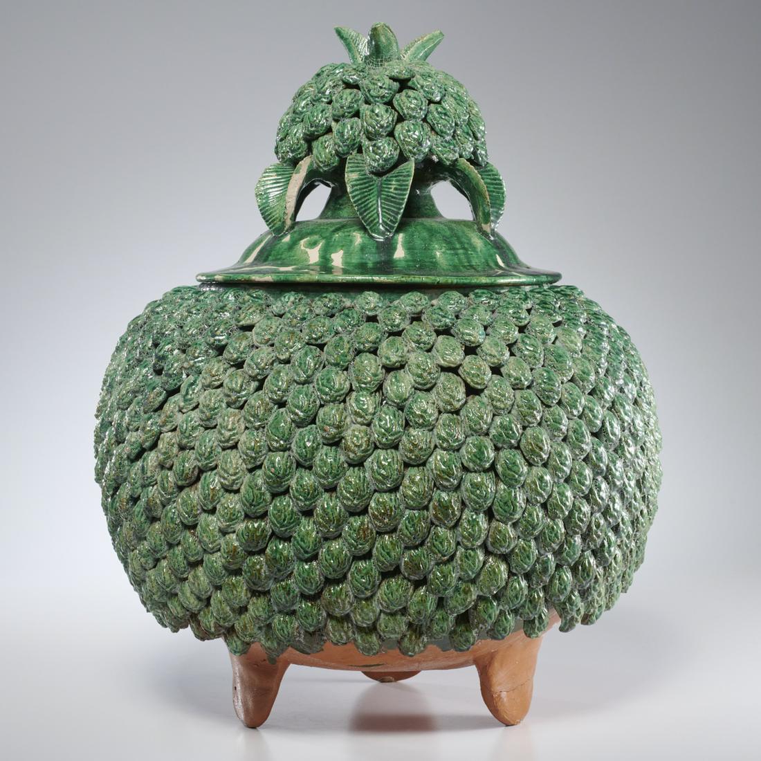 Mexican Folk Art glazed terracotta pineapple urn (1 of 7)