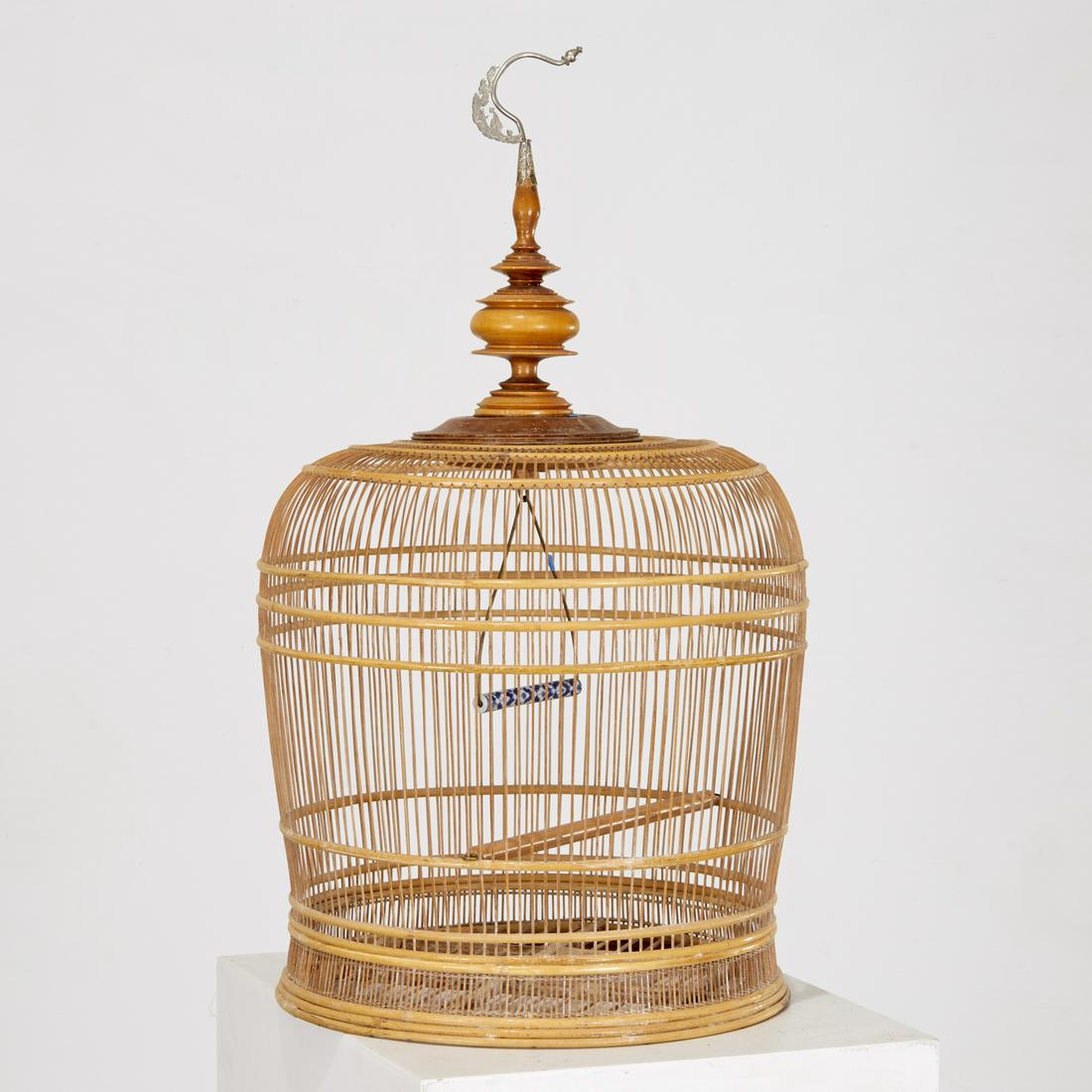 Chinese metal mounted bamboo birdcage (1 of 6)