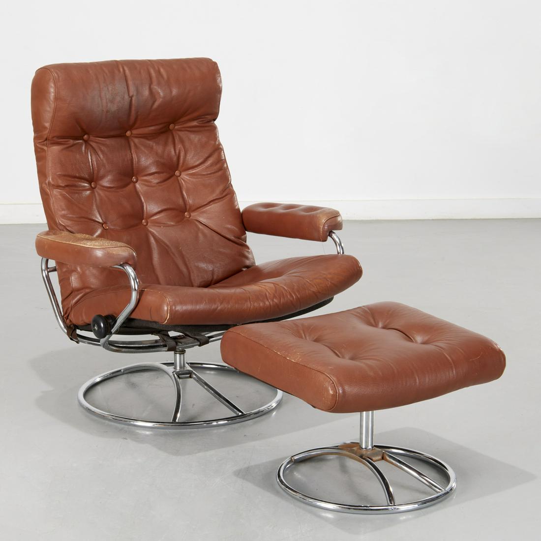 Ekornes chrome and leather chair and ottoman (1 of 9)