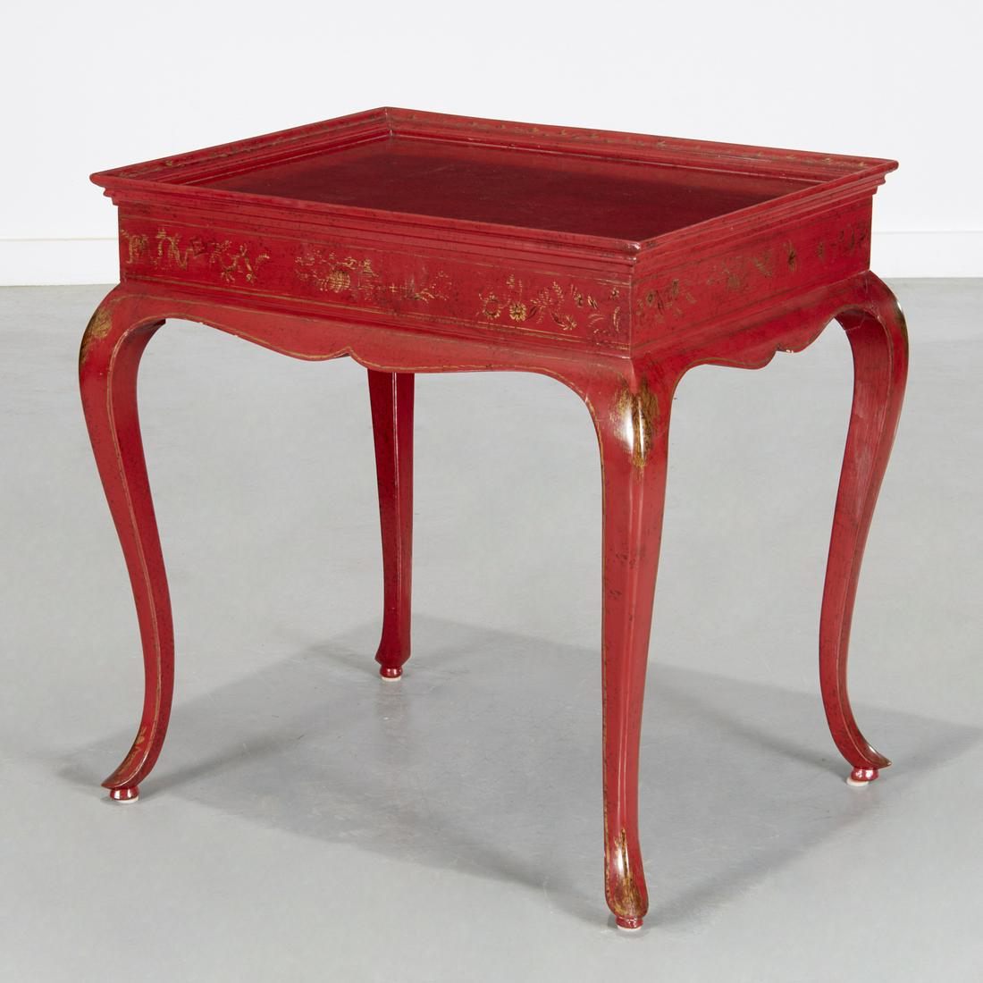 Red lacquered Chinoiserie occasional table (1 of 5)