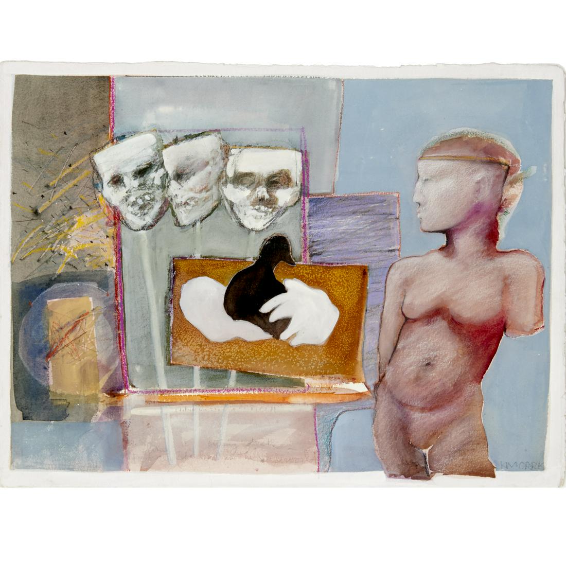 Kathleen Morris (attrib), mixed media painting (1 of 5)